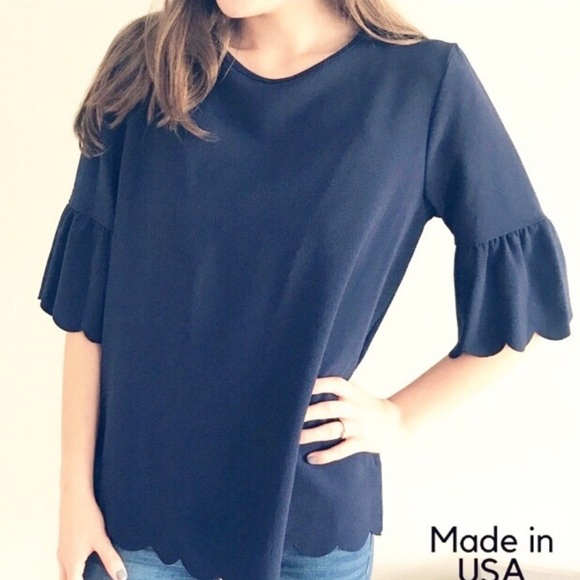 NWT WILT Ink Blue Sheer Neckline Flutter Sleeves Top💙💙💙 - Picture 3 of 13